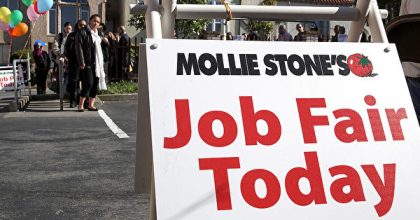 SAN FRANCISCO, CA - FEBRUARY 09:  Job seekers wait in line to fill out applications for employment during a job fair for San Francisco Bay Area grocery store chain Mollie Stone's Market on February 9, 2011 in San Francisco, California. Hundreds of job seekers lined up to apply for jobs at San Francisco Bay Area grocery store chain Mollie Stone's that is hiring up to 35 people for a new store that they are opening in San Francisco. The U.S. unemployment rate slightly dropped to 9 percent in January, the lowest level in nearly two years and 0.4 percentage points lower than December 2010.  (Photo by Justin Sullivan/Getty Images)